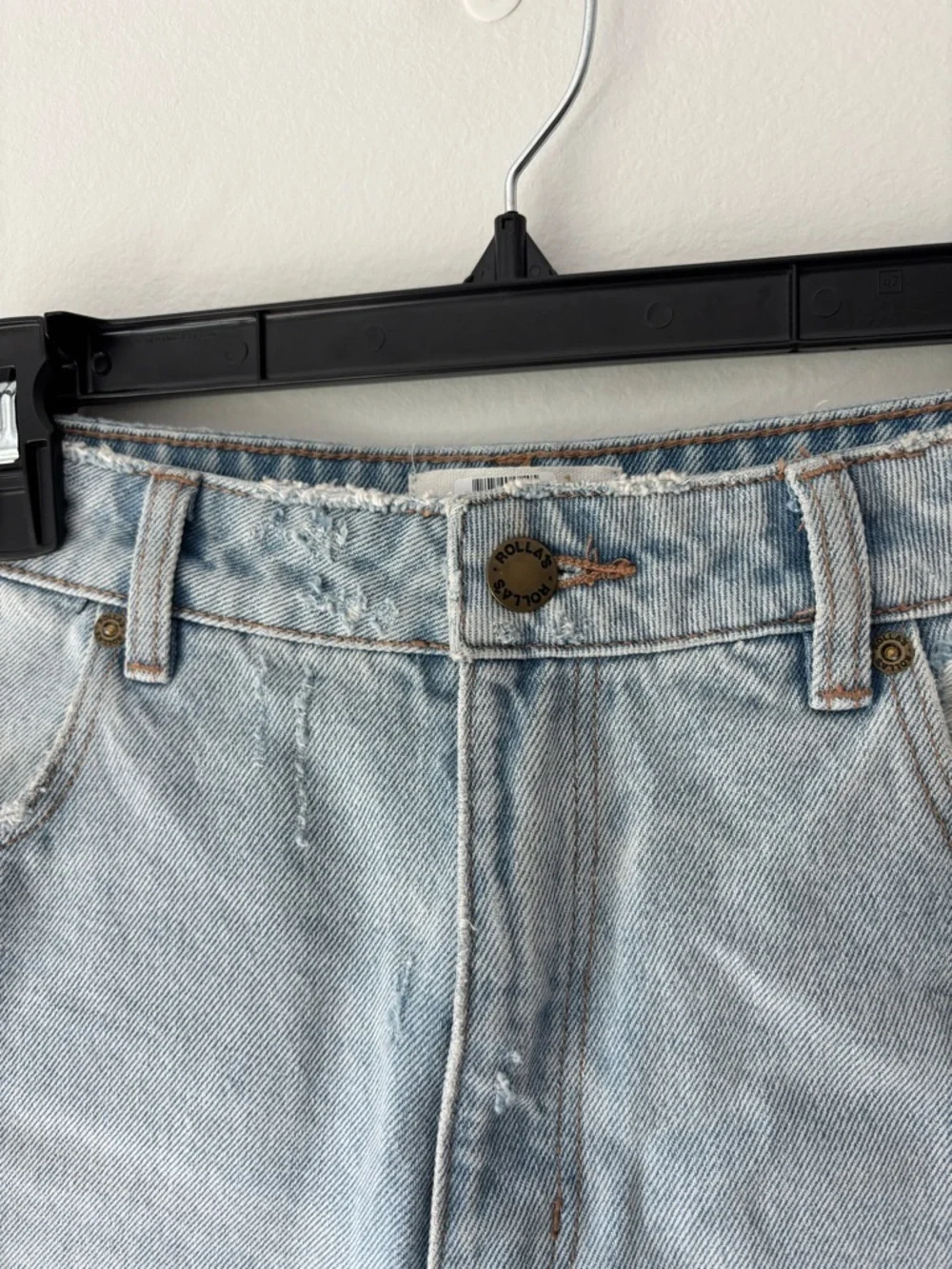 Rolla’s Light Wash Jean Shorts Dusters High Rise Slim Distressed Frayed